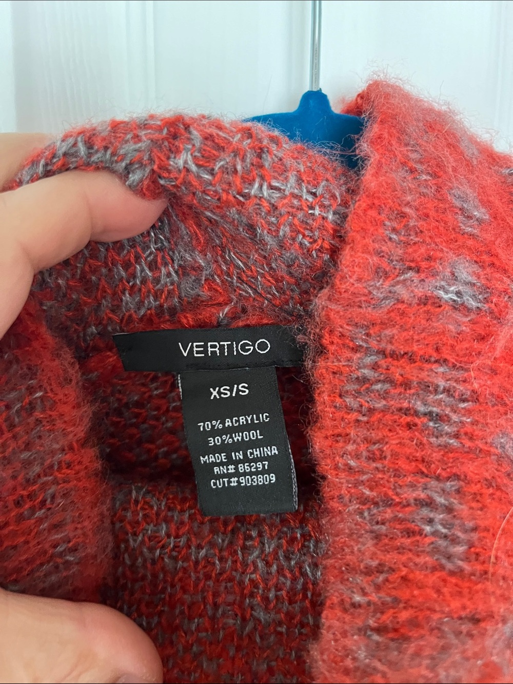 Vertigo SzXs/S Cowl Neck Cropped Fuzzy Wool Blend Knit Sweater, Rust and Orange - Picture 2 of 11